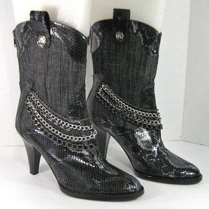 J.Renee Black Heeled Boots with Chain Detail